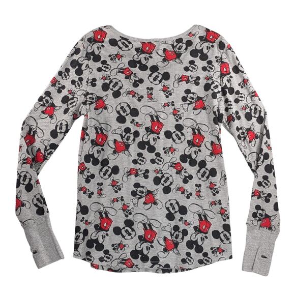 Disney Mickey Mouse Women's XL Thermal Shirt Gray Waffle Knit Thumb Holes - Picture 2 of 16